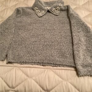 Copper Key Gray Sweater with Pearl Accents
